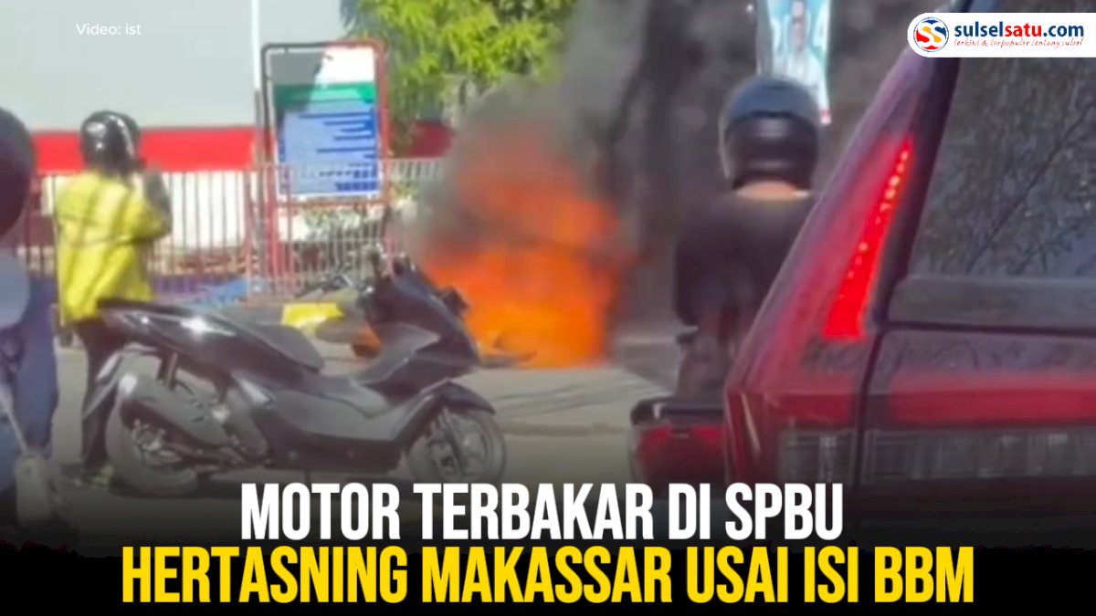 VIDEO: Motor Terbakar di SPBU Hertasning Makassar Usai Isi BBM