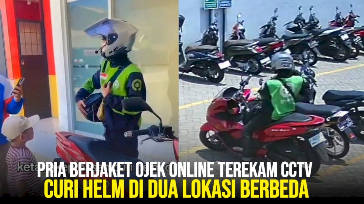 VIDEO: Pria Berjaket Ojek Online Terekam CCTV Curi Helm di Dua Lokasi Berbeda