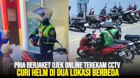 VIDEO: Pria Berjaket Ojek Online Terekam CCTV Curi Helm di Dua Lokasi Berbeda