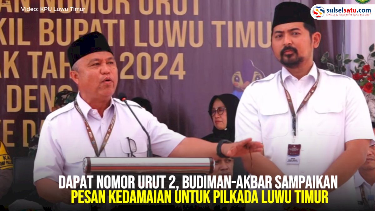 VIDEO: Dapat Nomor Urut 2, Budiman-Akbar Sampaikan Pesan Kedamaian untuk Pilkada Luwu Timur