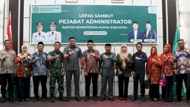 Bupati Gowa Adnan Purichta Ichsan Lepas Sambut Kepala Kantor Kementerian Agama Kabupaten Gowa. Foto: Istimewa.