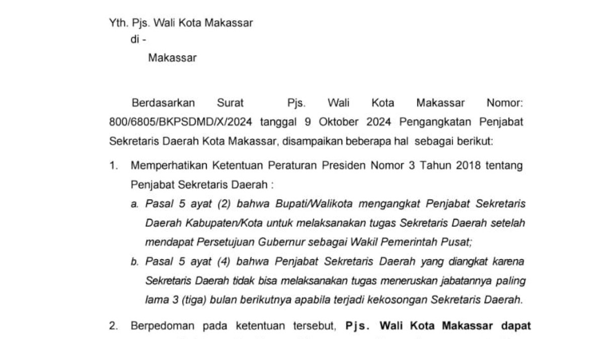 Beredar Surat Pengangkatan Irwan Adnan “Pakintaki” Sebagai Pj Sekda Makassar