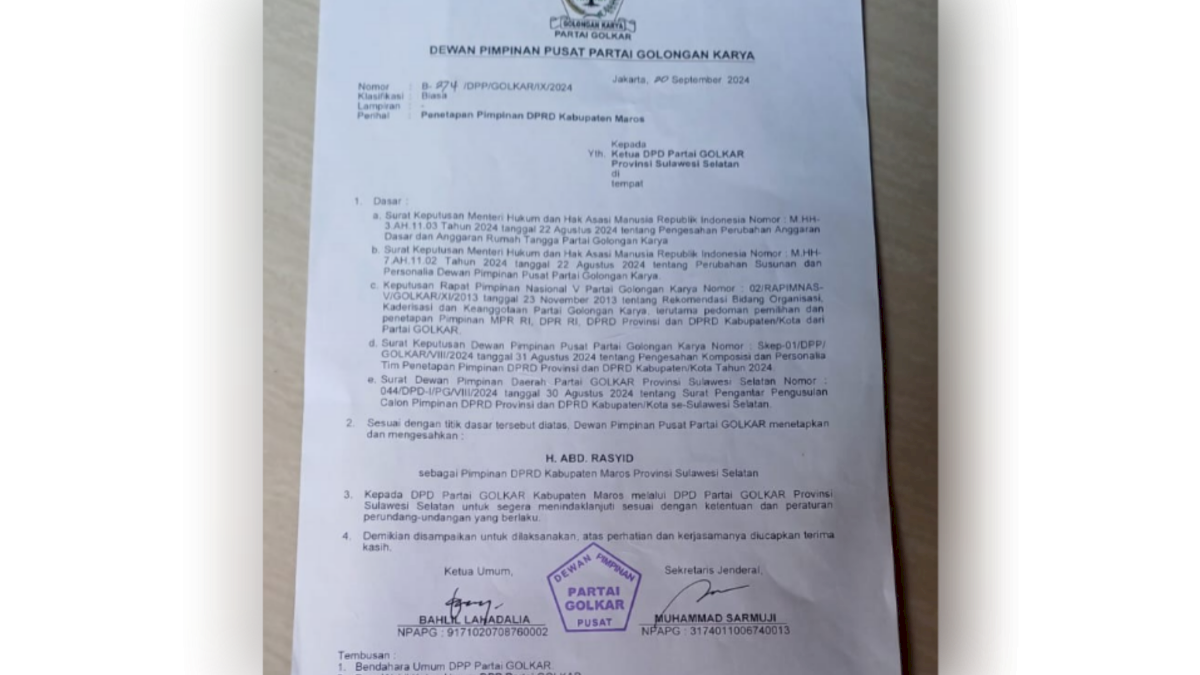 Puang Solong Tak Kunjung Dilantik sebagai Pimpinan DPRD Maros, Taufan Pawe Abaikan Putusan DPP Golkar?