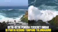VIDEO: Detik-Detik Pemuda Terseret Ombak di Pantai Kedung Tumpang Tulungagung
