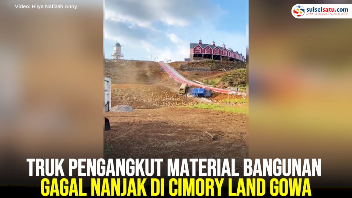 VIDEO: Truk Pengangkut Material Bangunan Gagal Nanjak di Cimory Land Gowa