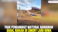 VIDEO: Truk Pengangkut Material Bangunan Gagal Nanjak di Cimory Land Gowa