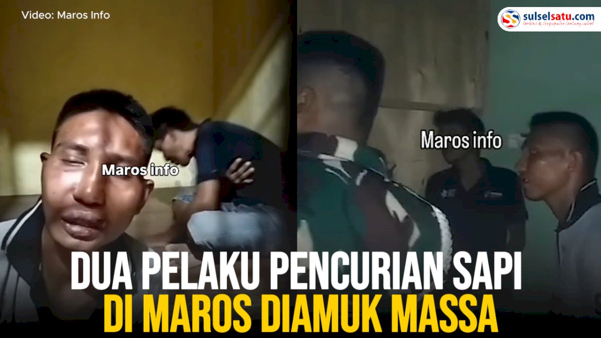 VIDEO: Dua Pelaku Pencurian Sapi di Maros Diamuk Massa