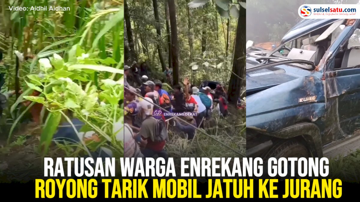 VIDEO: Ratusan Warga Enrekang Gotong Royong Tarik Mobil Jatuh ke Jurang