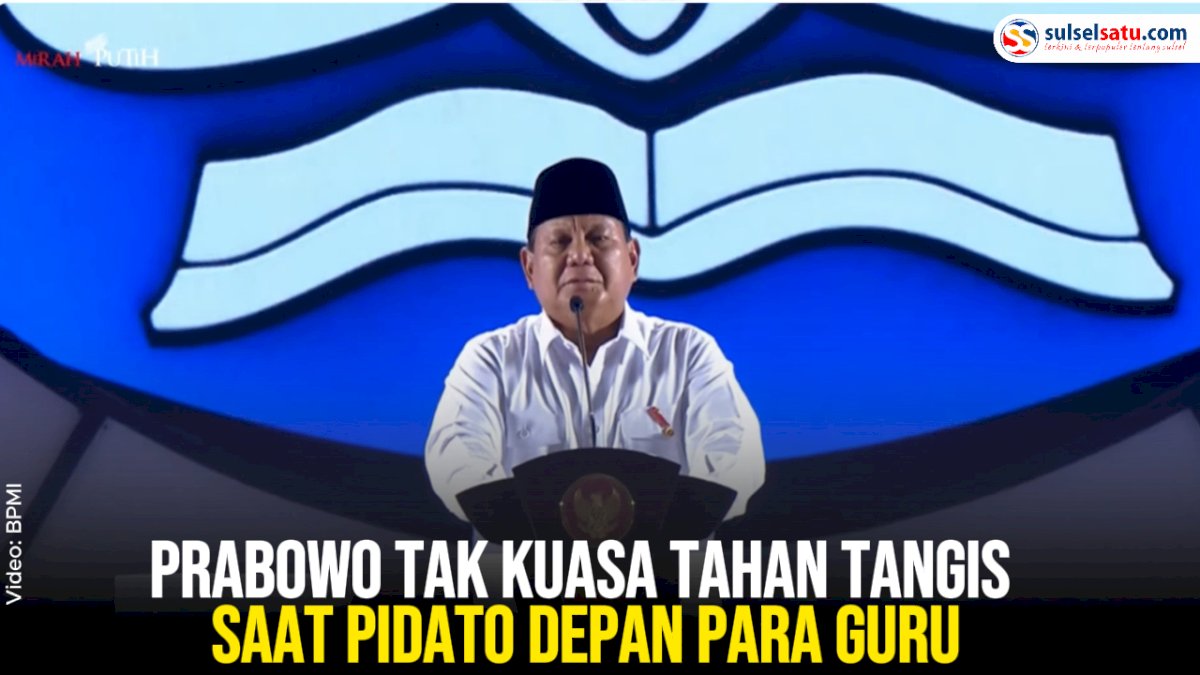 VIDEO: Prabowo Tak Kuasa Tahan Tangis saat Pidato Depan Para Guru