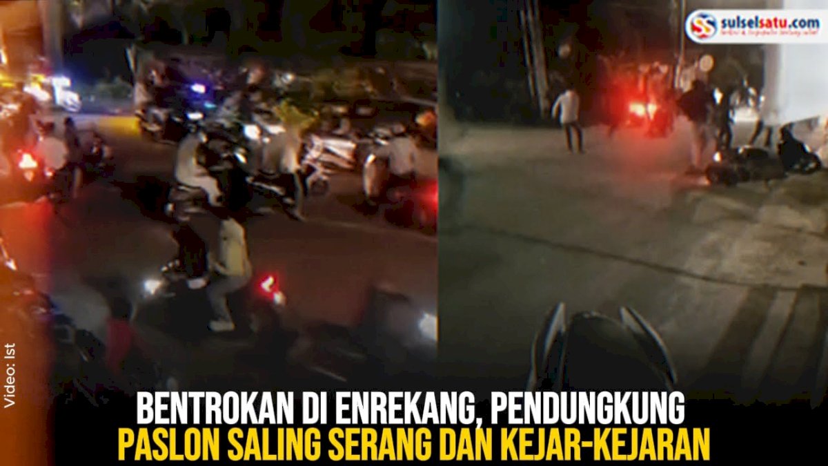 VIDEO: Bentrokan di Enrekang, Pendungkung Paslon Saling Serang dan Kejar-kejaran