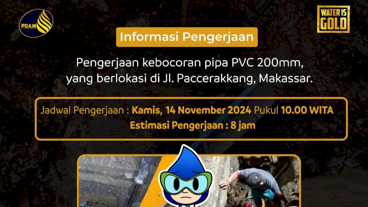 Pipa PDAM Makassar di Jalan Paccerakkang Bocor, Ini Daerah yang Terdampak