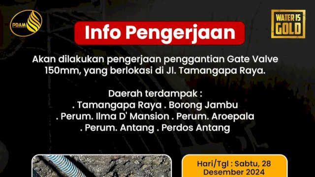 Pengumuman pengerjaan PDAM Makassar. Foto: Istimewa.