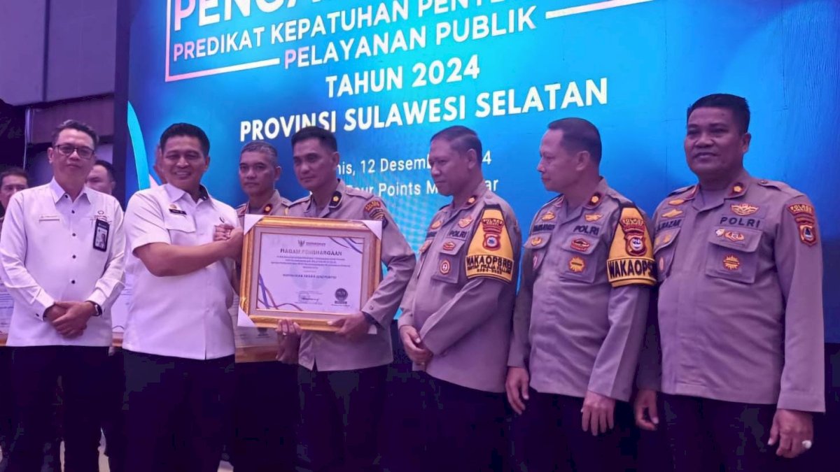 Polres Jeneponto Raih Penghargaan Predikat Kepatuhan Pelayanan Publik 2024 dari Ombudsman RI