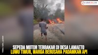 VIDEO: Sepeda Motor Terbakar di Desa Lamaeto Luwu Timur, Warga Berusaha Padamkan Api
