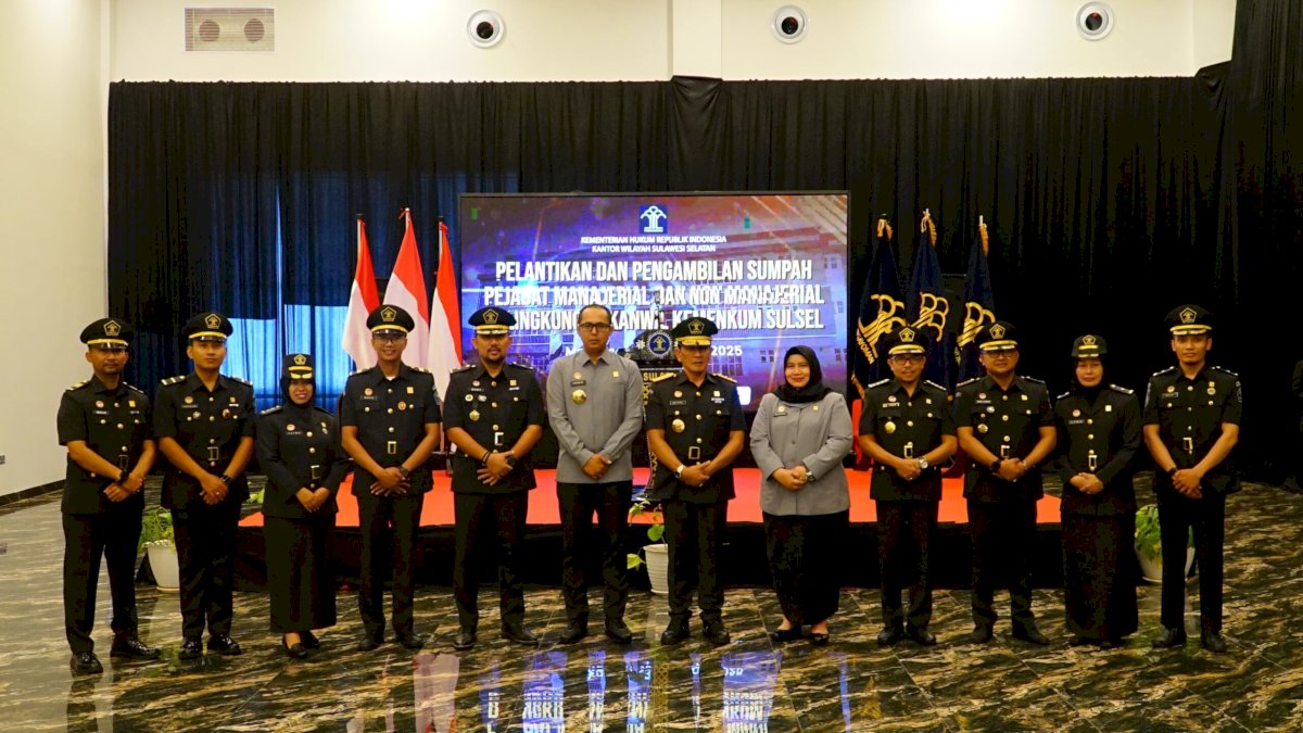 Kakanwil Kemenkum Sulsel Lantik 9 Pejabat, Tekankan Pentingnya Integritas dan Pelayanan Publik