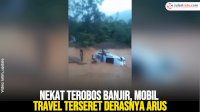 VIDEO: Nekat Terobos Banjir, Mobil Travel Terseret Derasnya Arus