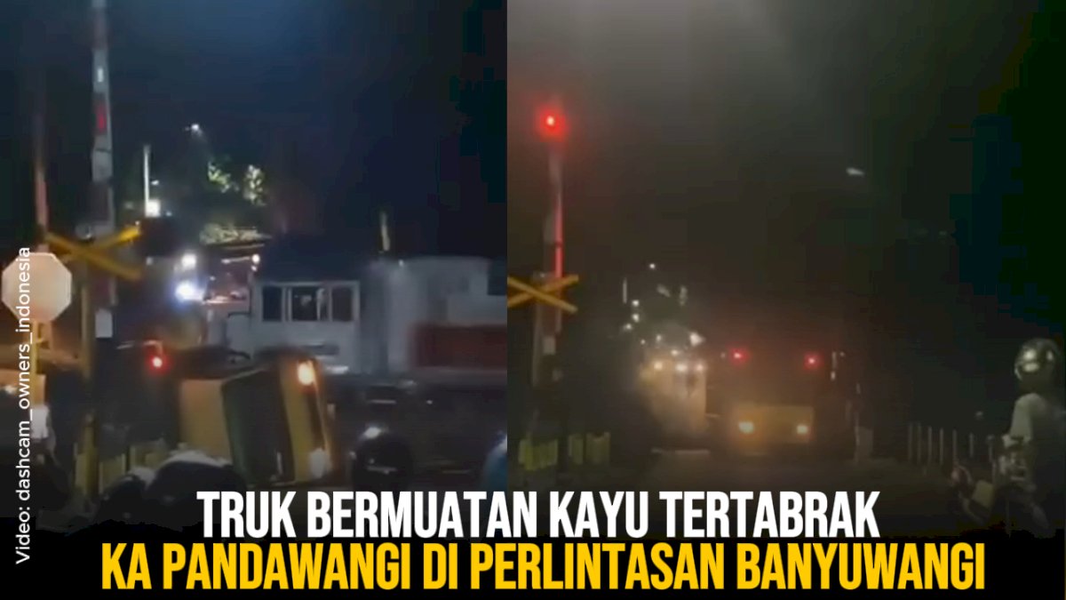 VIDEO: Truk Bermuatan Kayu Tertabrak KA Pandawangi di Perlintasan Banyuwangi