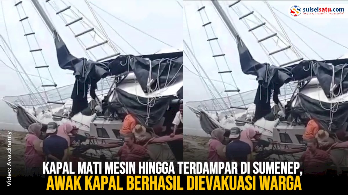 VIDEO: Kapal Mati Mesin hingga Terdampar di Sumenep, Awak Kapal Berhasil Dievakuasi Warga