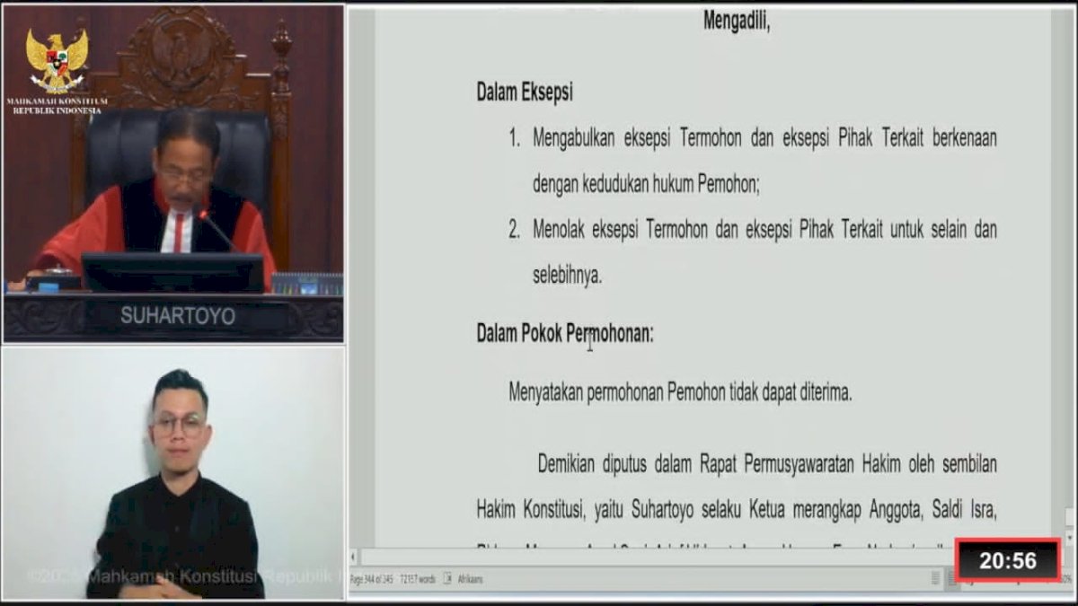 MK Tolak Gugatan INIMI DIA, MULIA dan Andalan Hati Sah Jadi Pemenang