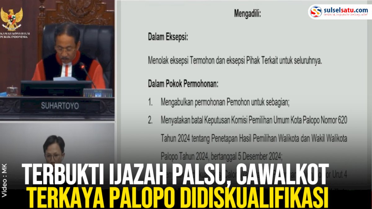 VIDEO: Terbukti Ijazah Palsu, Cawalkot Terkaya Palopo Didiskualifikasi
