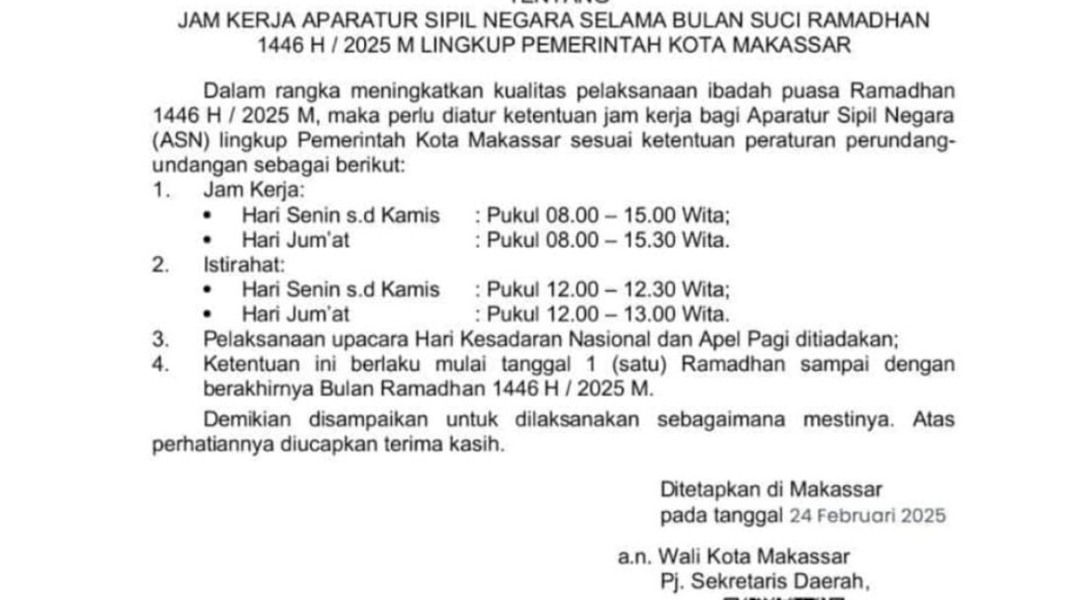 Pemkot Tetapkan Jam Kerja ASN Selama Ramadan, Begini Aturannya