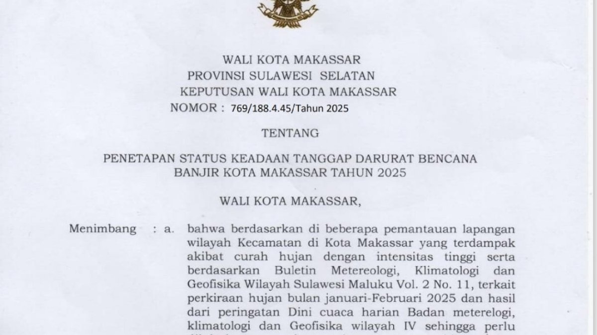 Makassar Status Tanggap Darurat Bencana Banjir