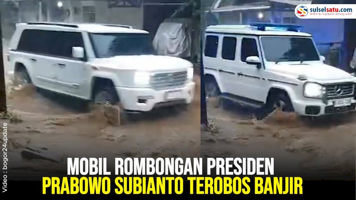 VIDEO: Mobil Rombongan Presiden Prabowo Subianto Terobos Banjir