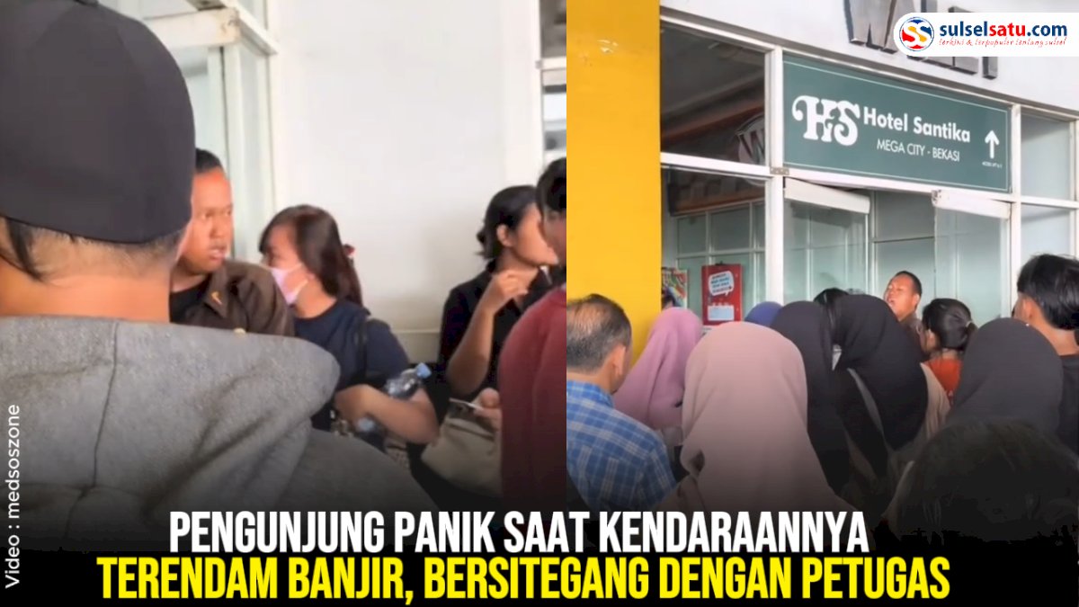 VIDEO: Pengunjung Panik Saat Kendaraannya Terendam Banjir, Bersitegang dengan Petugas