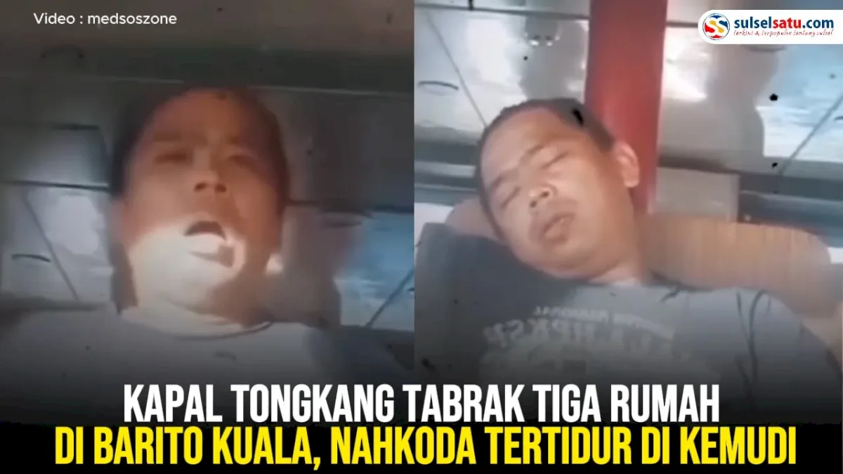 VIDEO: Kapal Tongkang Tabrak Tiga Rumah di Barito Kuala, Nahkoda Tertidur di Kemudi