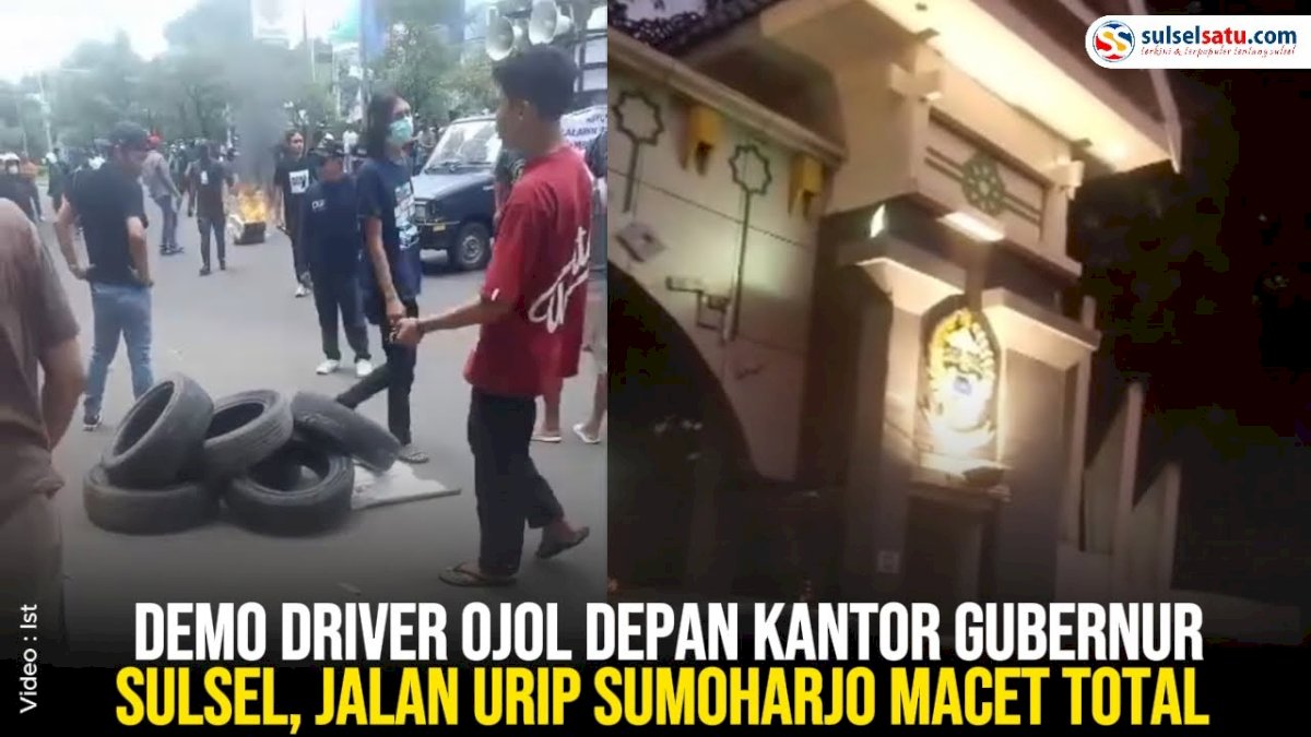 VIDEO: Demo Driver Ojol Depan Kantor Gubernur Sulsel, Jalan Urip Sumoharjo Macet Total
