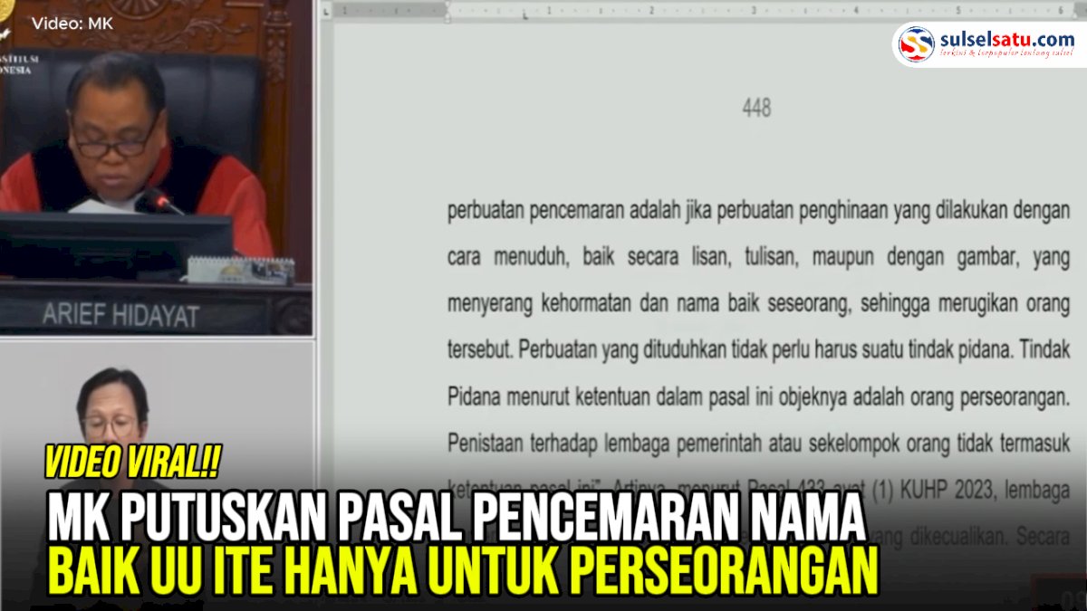 VIDEO: MK Putuskan Pasal Pencemaran Nama Baik UU ITE Hanya untuk Perseorangan