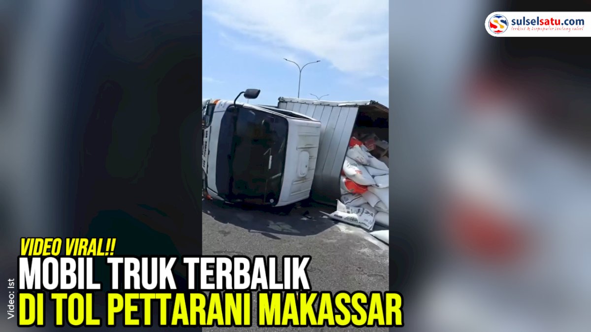 VIDEO: Mobil Truk Terbalik di Tol Pettarani Makassar