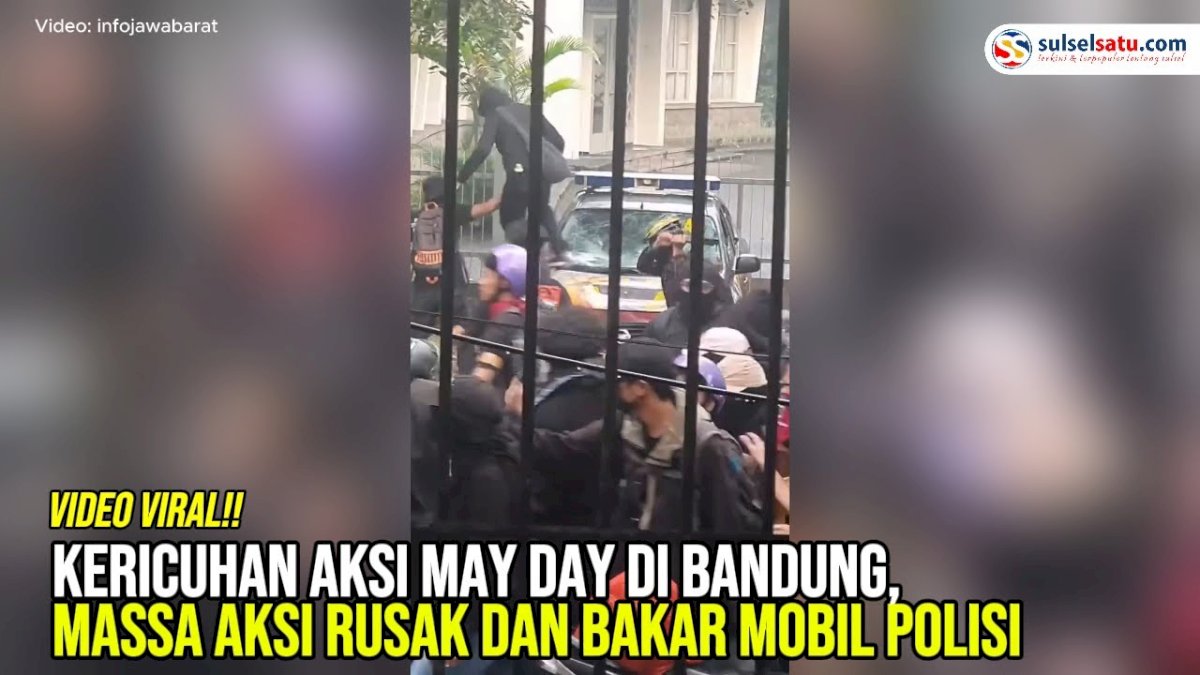 VIDEO: Kericuhan Aksi May Day di Bandung, Massa Aksi Rusak dan Bakar Mobil Polisi