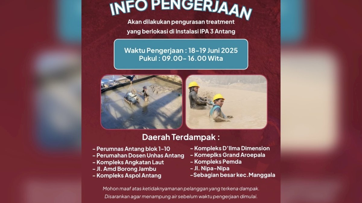 PDAM Makassar Lakukan Treatment IPA 3 Antang, Ini Wilayah yang Alami Gangguan Air