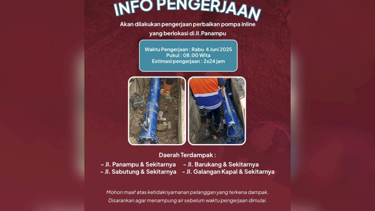 PDAM Makassar Lakukan Perbaikan Pompa Inline di Pannampu, Warga Diimbau Siapkan Antisipasi Air