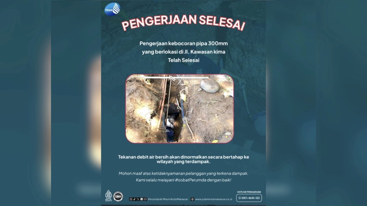 PDAM Makassar Sigap Tangani Kebocoran Pipa di KIMA, Normalisasi Air Berlangsung Bertahap