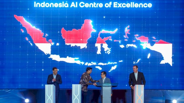 Peluncuran Indonesia&rsquo;s AI Center of Excellence bersama Indosat, Cisco dan NVIDIA. Foto: Istimewa.