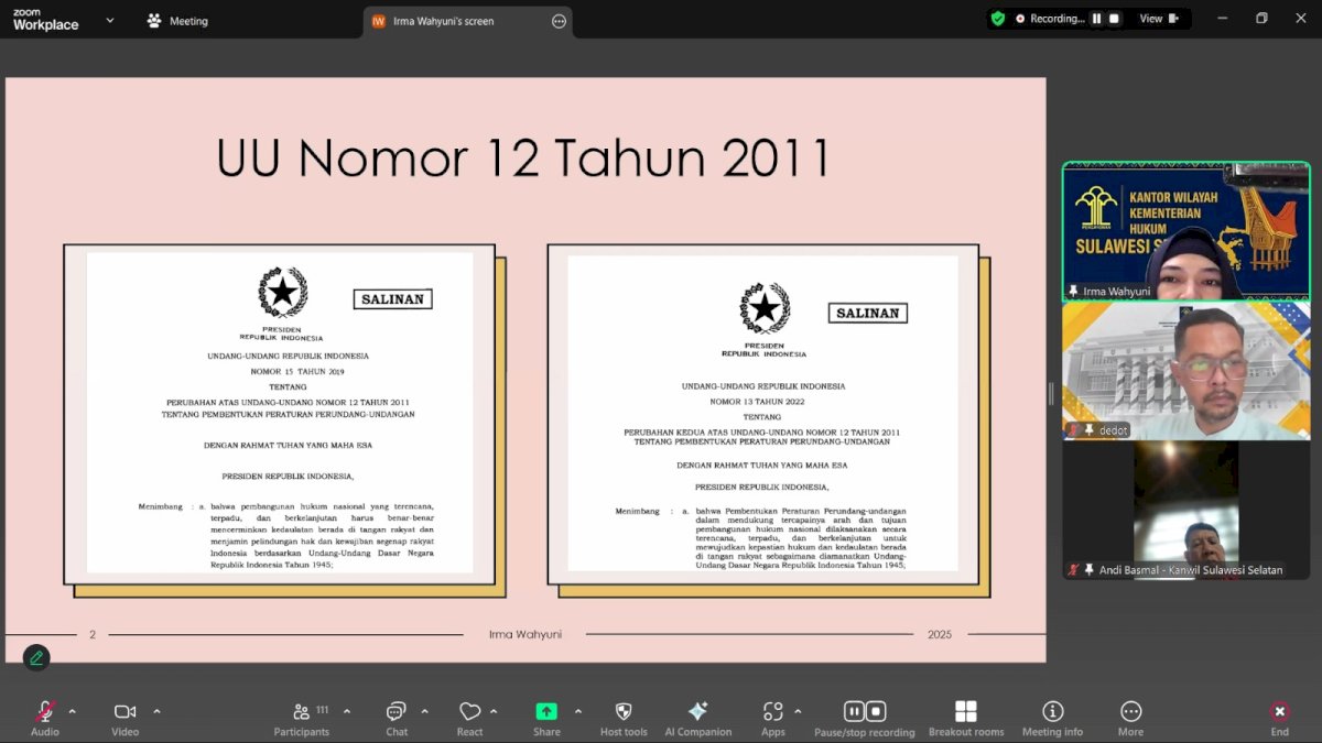 Kanwil Kemenkum Sulsel Berbagi Ilmu: Kupas Tuntas Dinamika Pembentukan Perundang-Undangan
