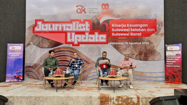 Journalist Update OJK Sulselbar tentang perkembangan sektor jasa keuangan posisi Juni 2025. Foto: Sri Wahyu Diastuti / Sulselsatu.com.