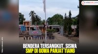 VIDEO: Bendera Tersangkut, Siswa SMP di Gowa Panjat Tiang