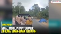 VIDEO: Viral, Mobil Pikap Terbalik di Gowa, Emak-Emak Terjatuh
