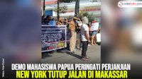 VIDEO: Demo Mahasiswa Papua Peringati Perjanjian New York Tutup Jalan di Makassar
