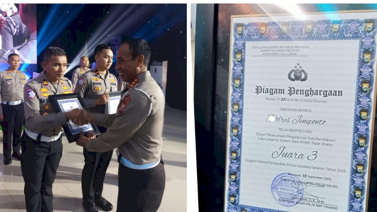Di Bawah Komando Iptu Baharuddin, Satlantas Polres Jeneponto Raih Penghargaan Berturut-turut