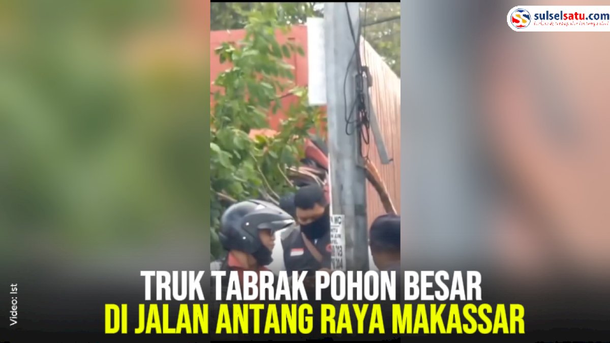 VIDEO: Truk Tabrak Pohon Besar di Jalan Antang Raya Makassar