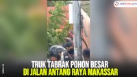 VIDEO: Truk Tabrak Pohon Besar di Jalan Antang Raya Makassar