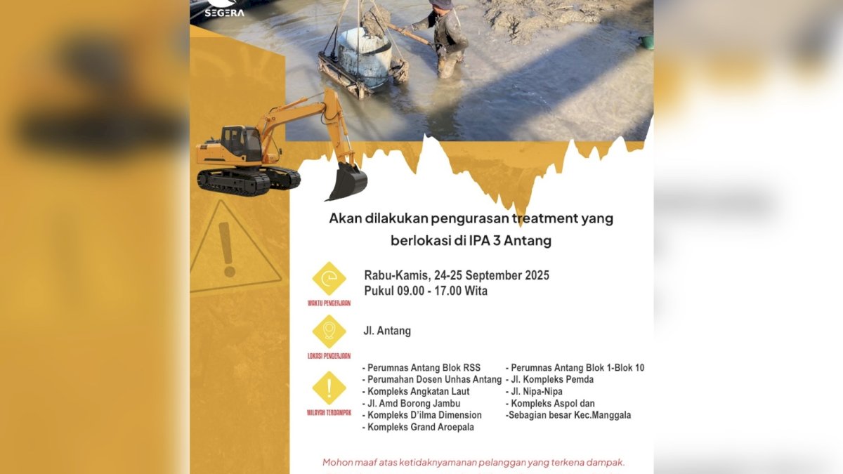 Besok, PDAM Makassar Kuras IPA 3 Antang, Warga Diminta Tampung Air