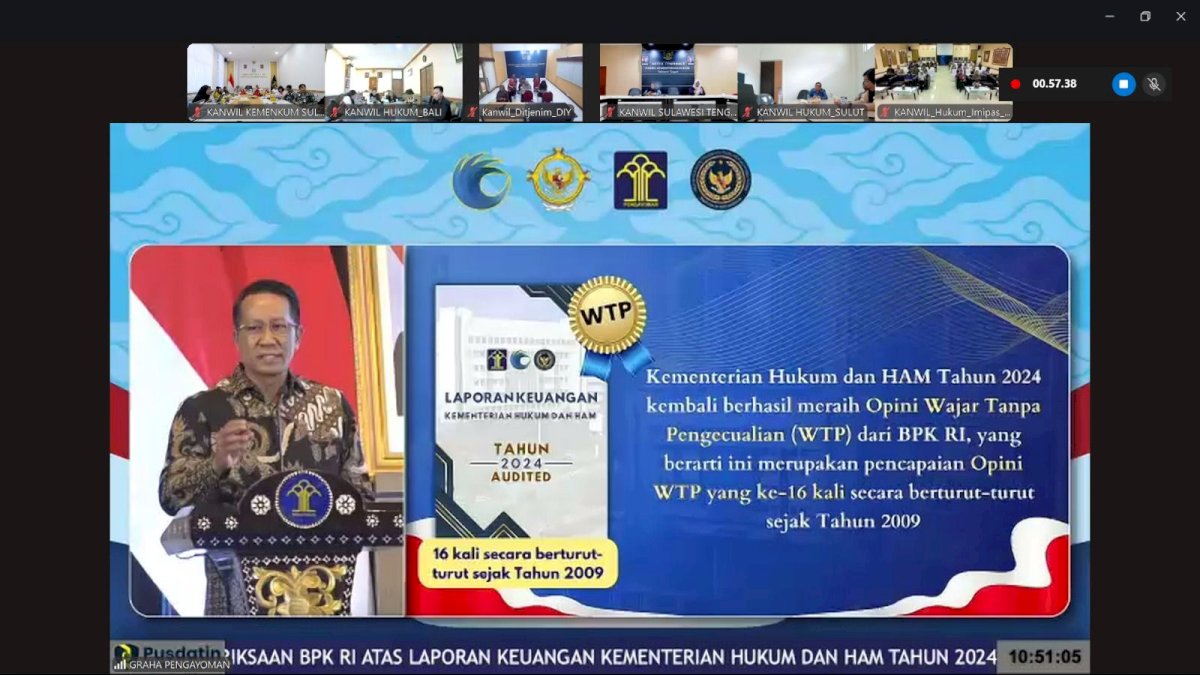 Kanwil Kemenkum Sulsel Komitmen Jaga Akuntabilitas Pasca Capaian WTP ke-16