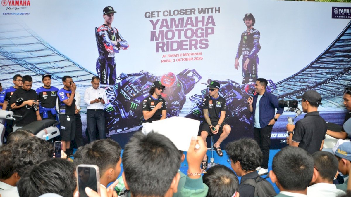 Ratusan Pelajar Mataram Bertemu Langsung Fabio Quartararo dan Alex Rins