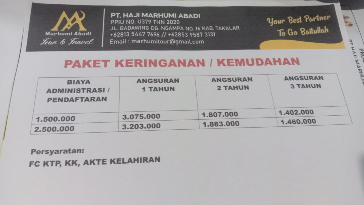 Hanya Rp1,5 Juta, Warga Sudah Bisa Daftar Umroh di Travel PT Haji Marhumi Abadi