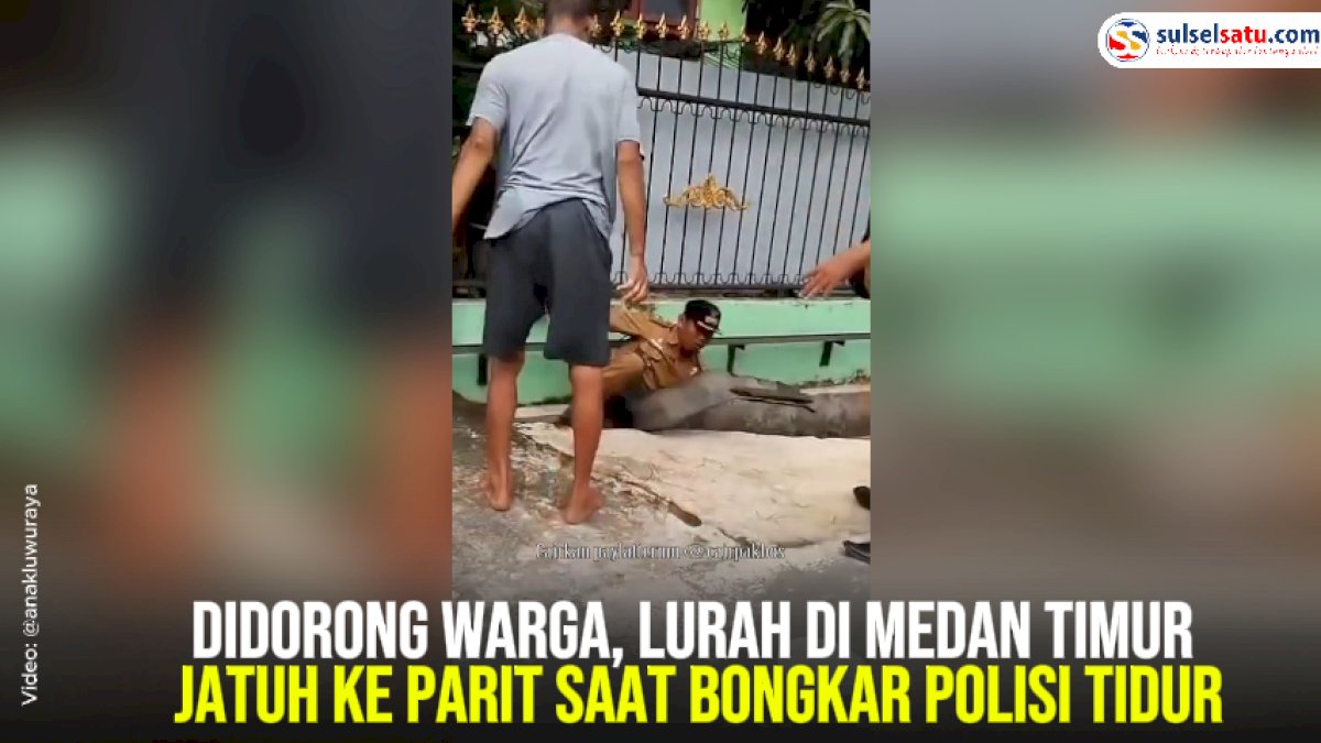VIDEO: Didorong Warga, Lurah di Medan Timur Jatuh ke Parit Saat Bongkar Polisi Tidur